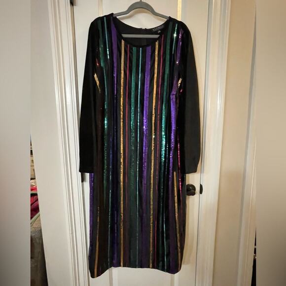 Eloquii Sequin Stripe Dress With Velvet Sleeves - EUC - 22W - Picture 2 of 6